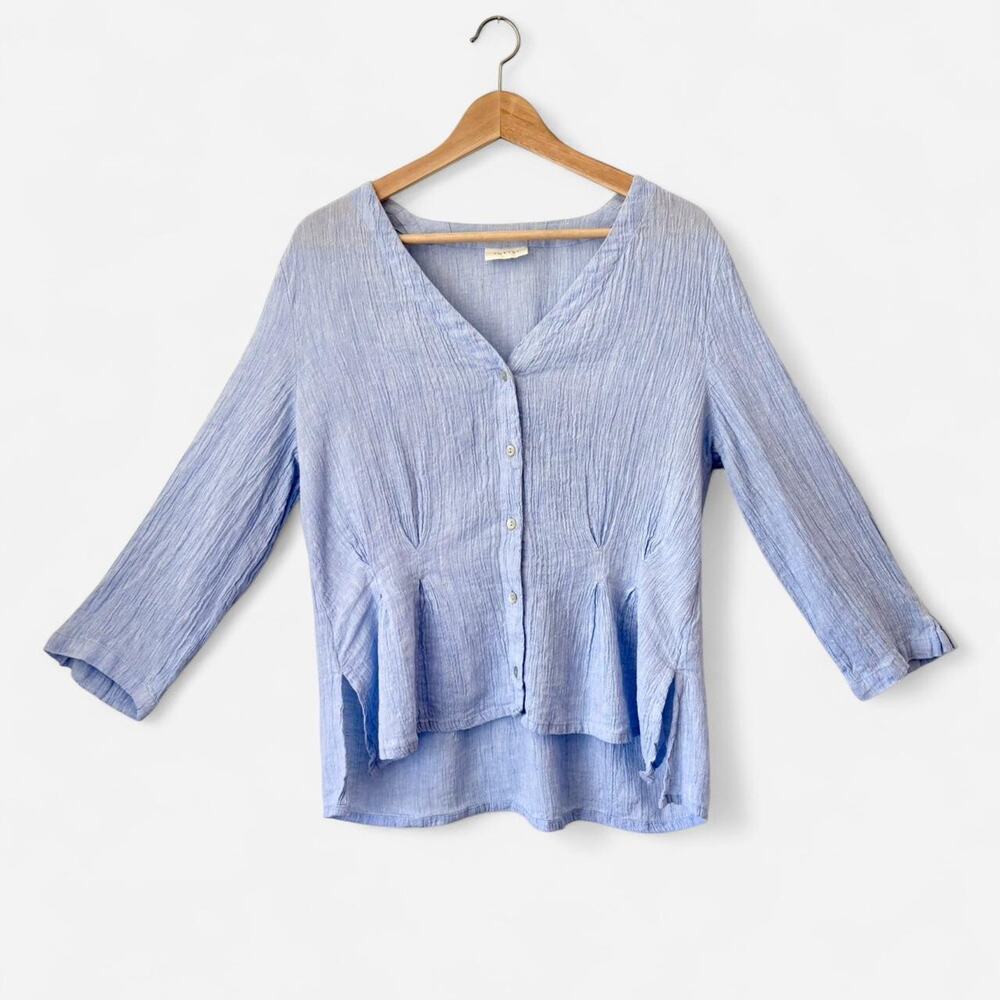 Poetry Baby Blue Linen Blouse Gathered Top Romantic Cottagecore- Size 8, $178